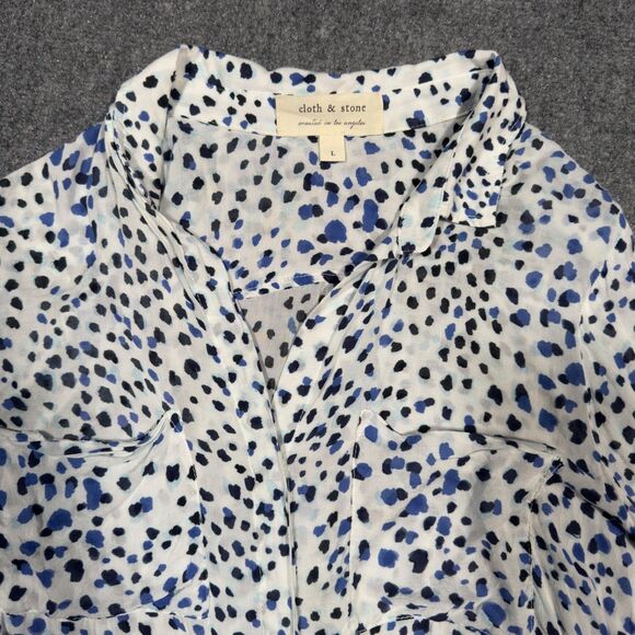 Cloth & Stone Anthropology Blue Leopard Tie Front Button Blouse Top Shirt Large - Picture 2 of 8